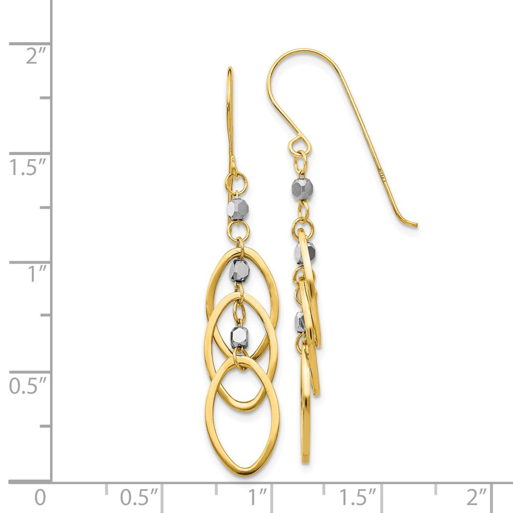 Alternate view of the Cascading Oval and Bead Dangle Earrings in 14k Two Tone Gold by The Black Bow Jewelry Co.