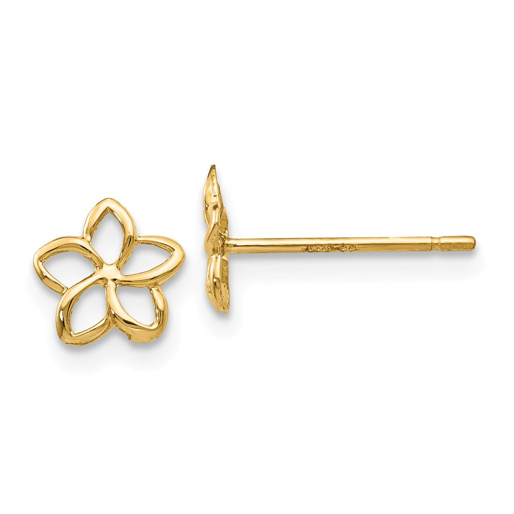 6mm Plumeria Silhouette Post Earrings in 14k Yellow Gold, Item E10770 by The Black Bow Jewelry Co.