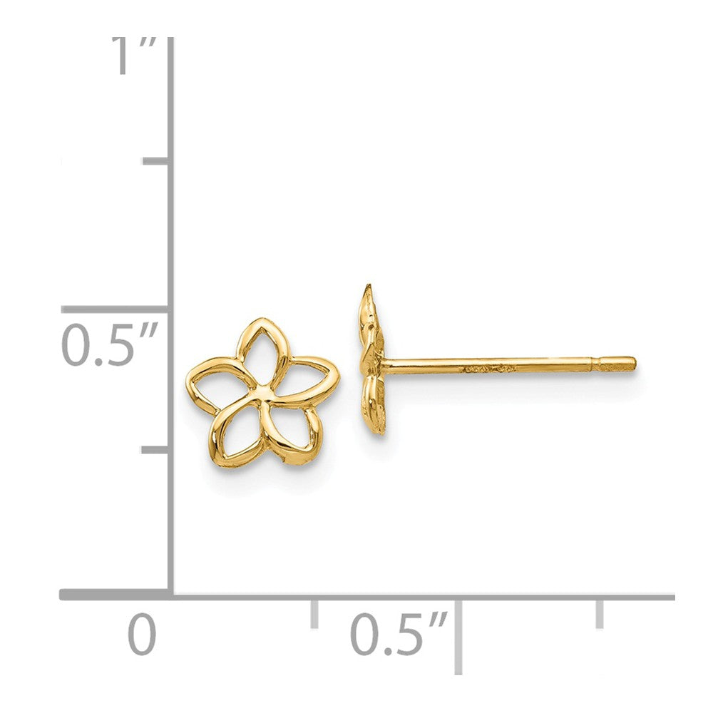 Alternate view of the 6mm Plumeria Silhouette Post Earrings in 14k Yellow Gold by The Black Bow Jewelry Co.