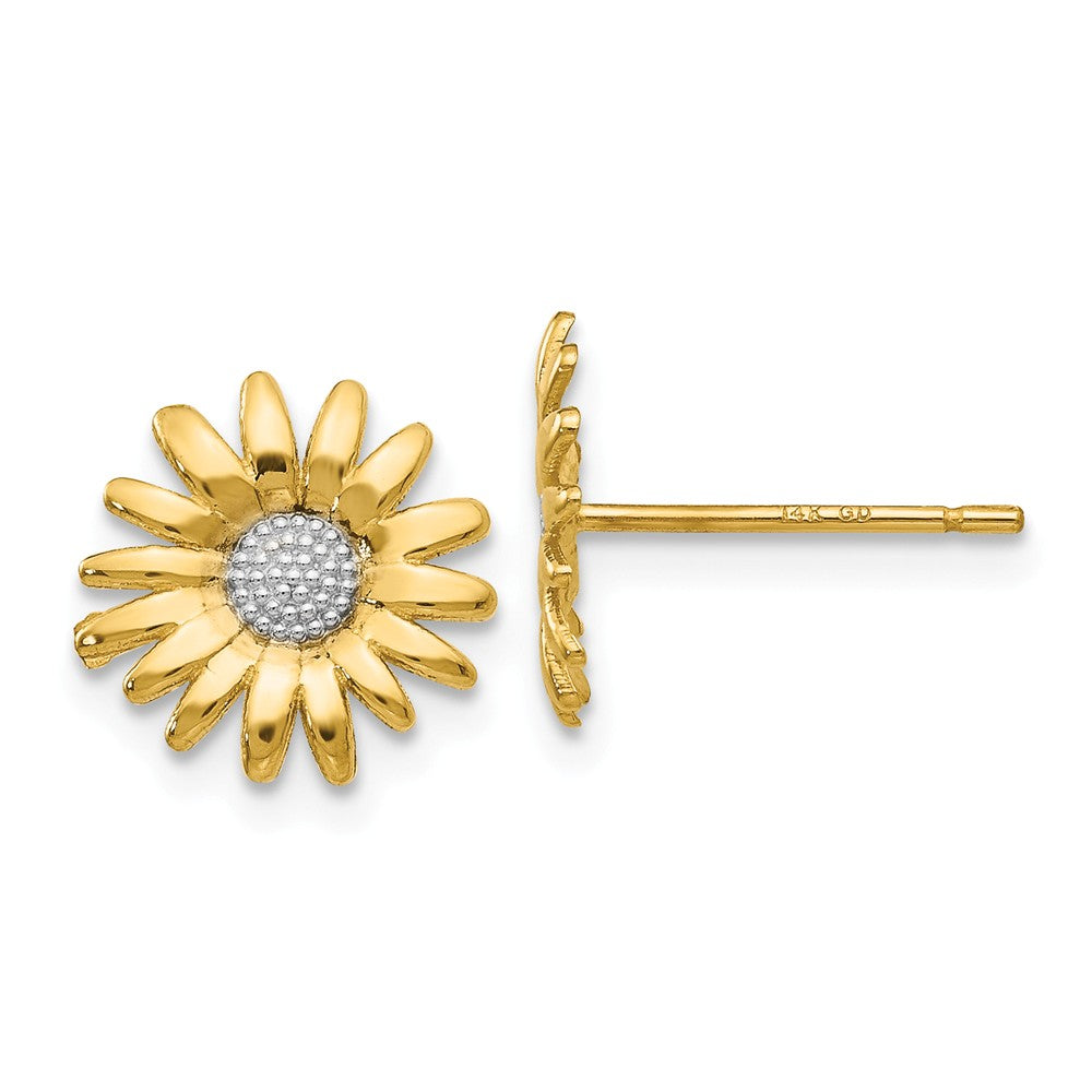 10mm Two Tone Sunflower Post Earrings in 14k Yellow Gold, Item E10771 by The Black Bow Jewelry Co.