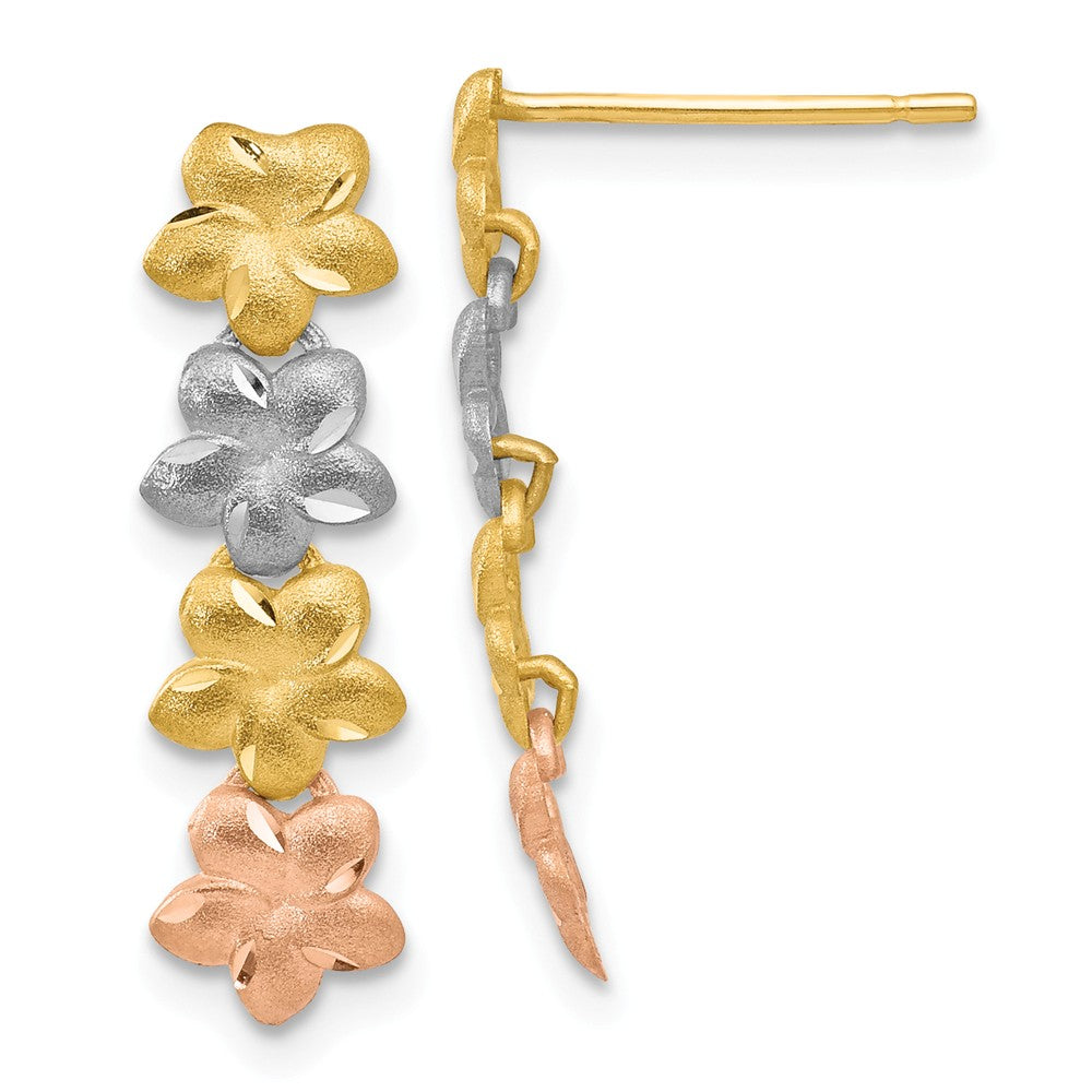 Stacked Plumeria Blossom Post Earrings in 14k Tri Color Gold, Item E10780 by The Black Bow Jewelry Co.