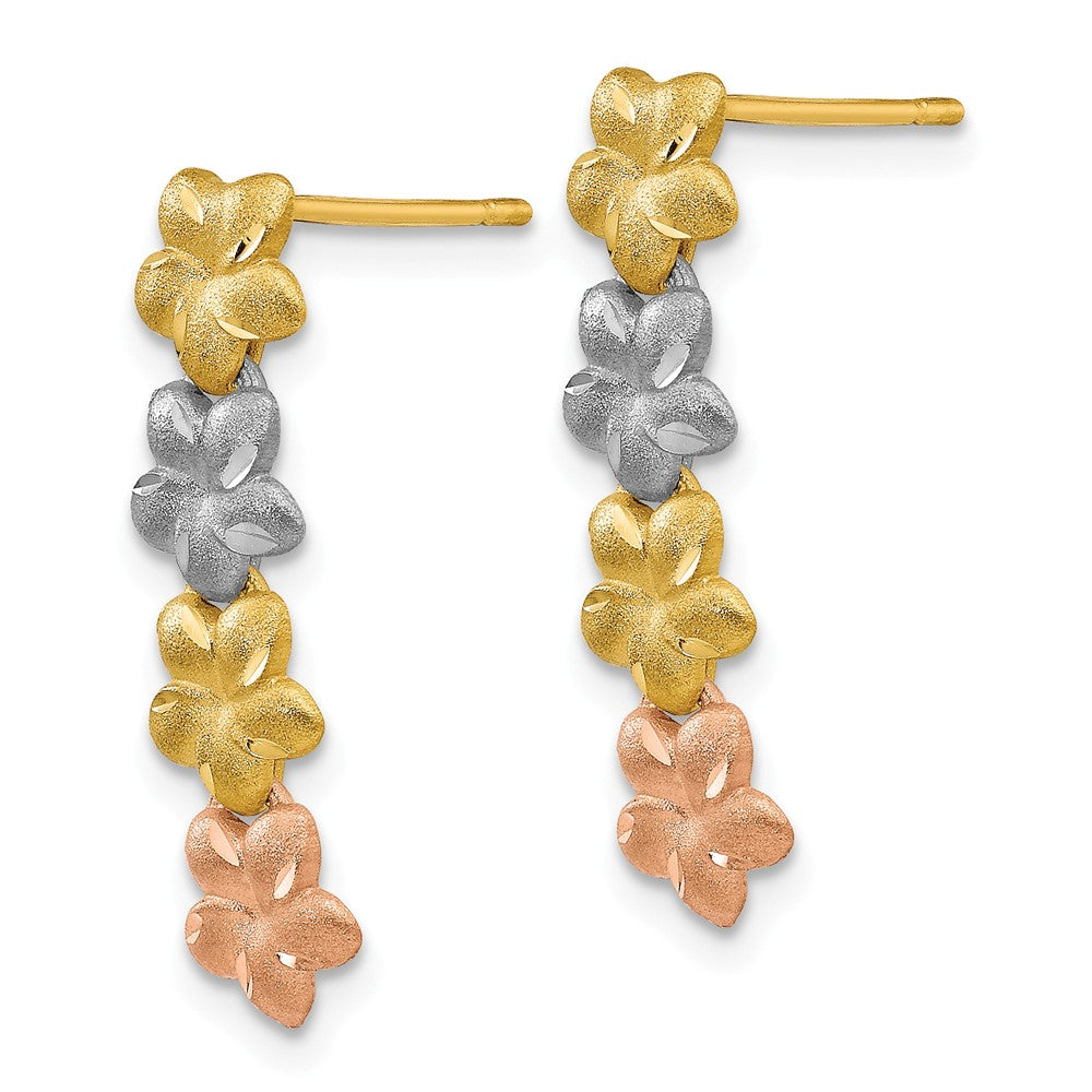 Alternate view of the Stacked Plumeria Blossom Post Earrings in 14k Tri Color Gold by The Black Bow Jewelry Co.