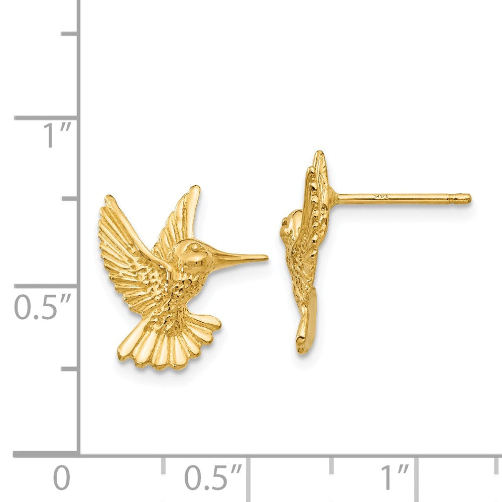 Alternate view of the 14mm Polished Hummingbird Post Earrings in 14k Yellow Gold by The Black Bow Jewelry Co.