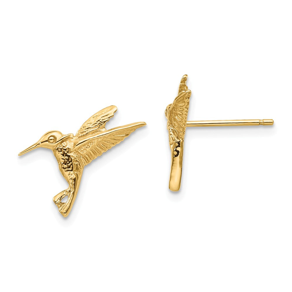 Small Hummingbird Post Earrings in 14k Yellow Gold, Item E10787 by The Black Bow Jewelry Co.