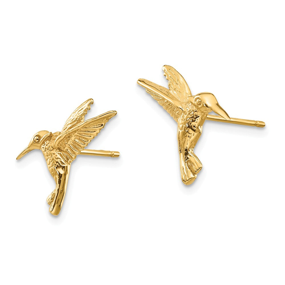 Alternate view of the Small Hummingbird Post Earrings in 14k Yellow Gold by The Black Bow Jewelry Co.