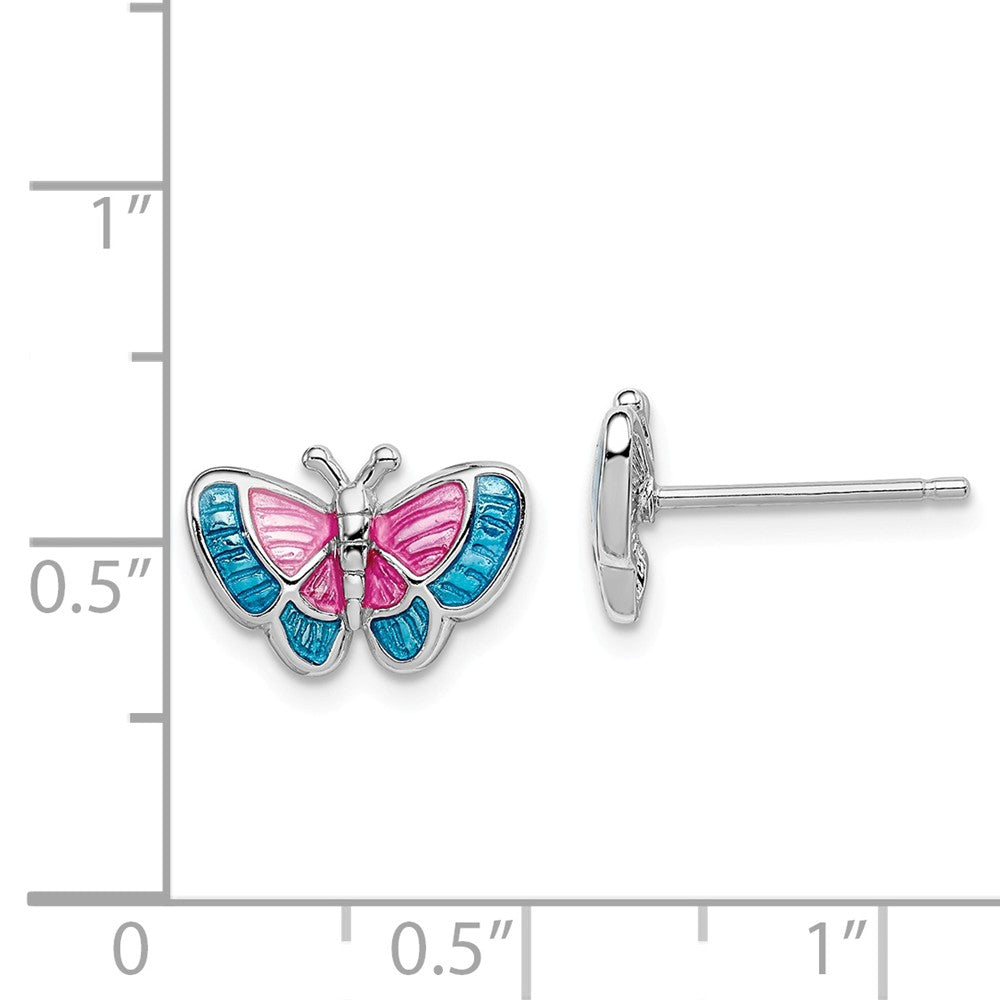 Alternate view of the Pink and Blue Enameled Butterfly Post Earrings in Sterling Silver by The Black Bow Jewelry Co.