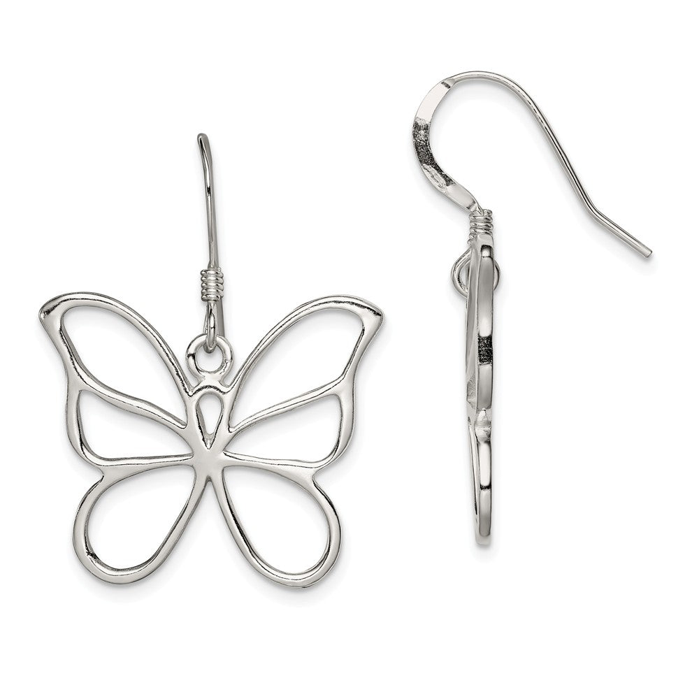 25mm Butterfly Silhouette Dangle Earrings in Sterling Silver, Item E10797 by The Black Bow Jewelry Co.