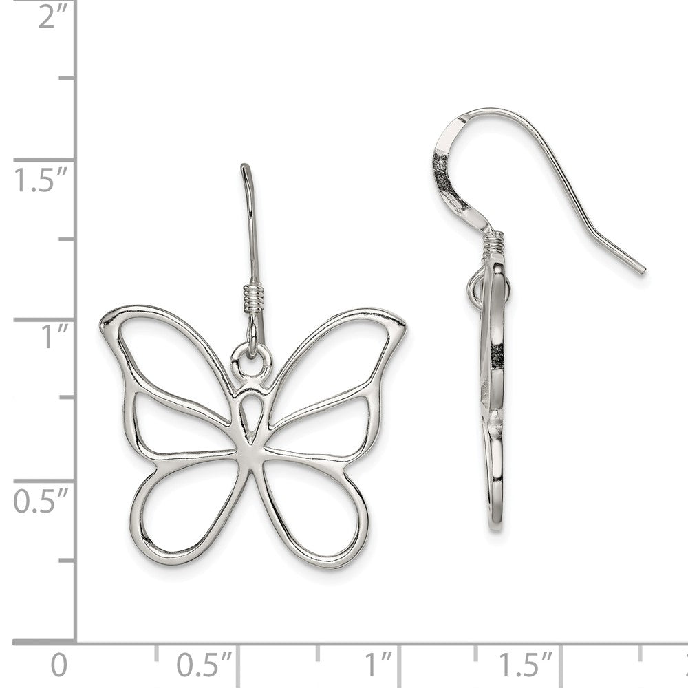 Alternate view of the 25mm Butterfly Silhouette Dangle Earrings in Sterling Silver by The Black Bow Jewelry Co.