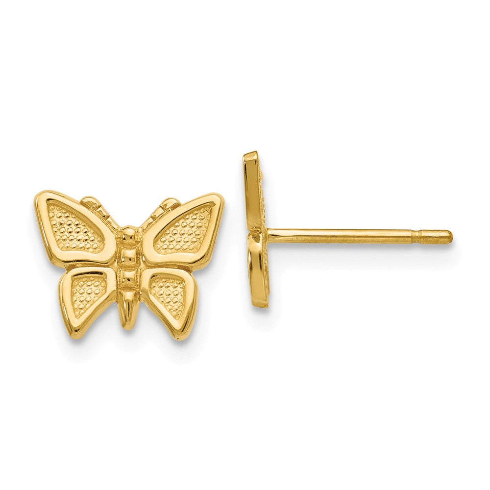 10mm Textured Butterfly Post Earrings in 14k Yellow Gold, Item E10805 by The Black Bow Jewelry Co.