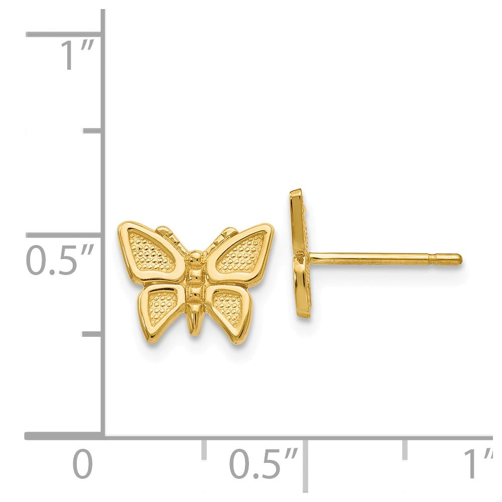 Alternate view of the 10mm Textured Butterfly Post Earrings in 14k Yellow Gold by The Black Bow Jewelry Co.