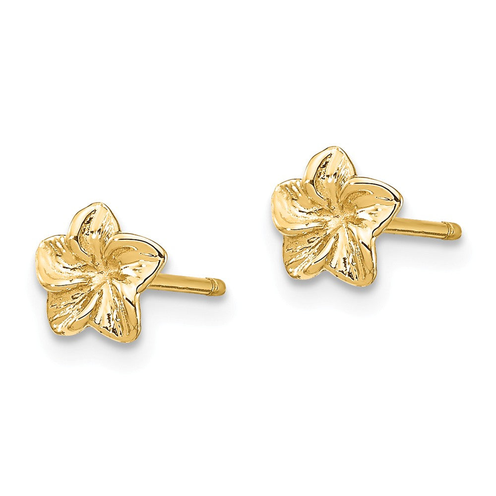 Alternate view of the 6mm Plumeria Flower Post Earrings in 14k Yellow Gold by The Black Bow Jewelry Co.