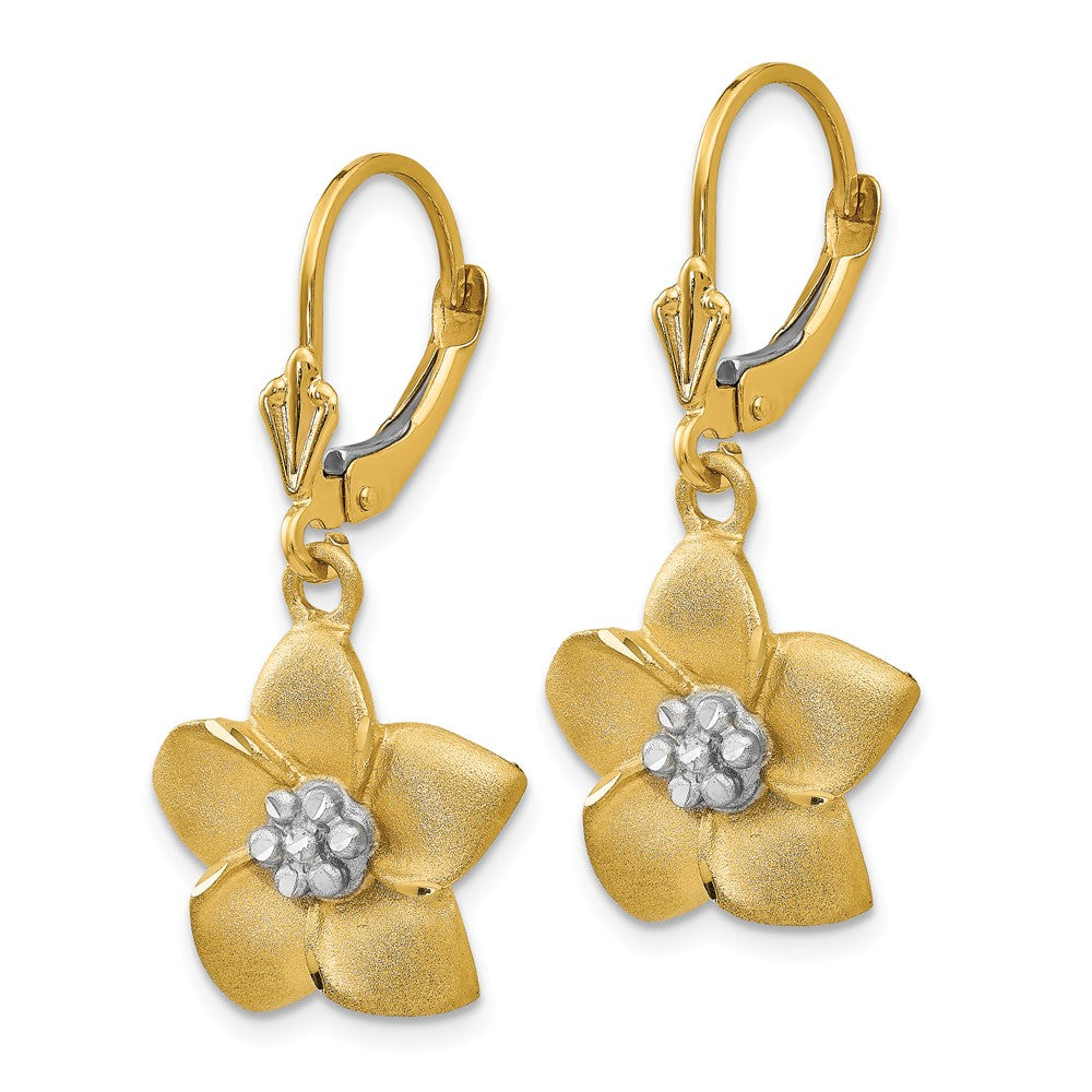 Alternate view of the Two Tone Flower Blossom Lever Back Earrings in 14k Gold by The Black Bow Jewelry Co.
