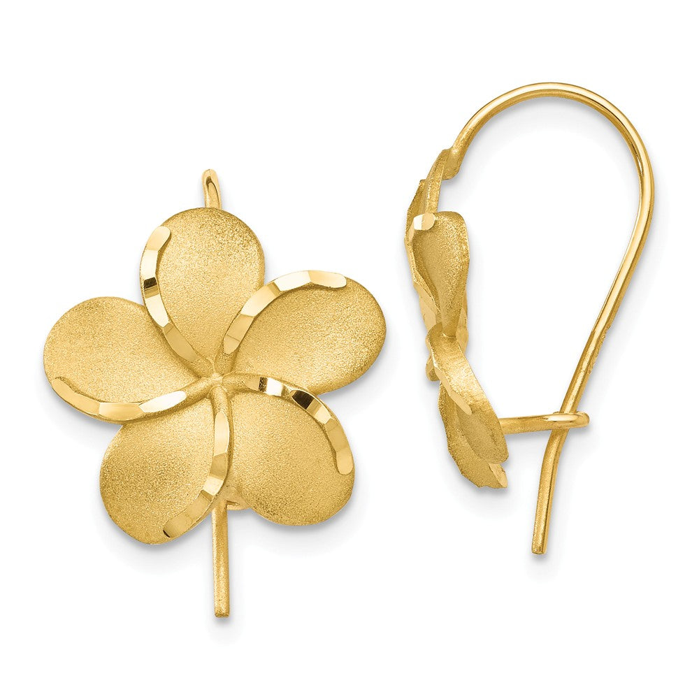 14mm Diamond Cut Plumeria French Wire Earrings in 14k Yellow Gold, Item E10823 by The Black Bow Jewelry Co.