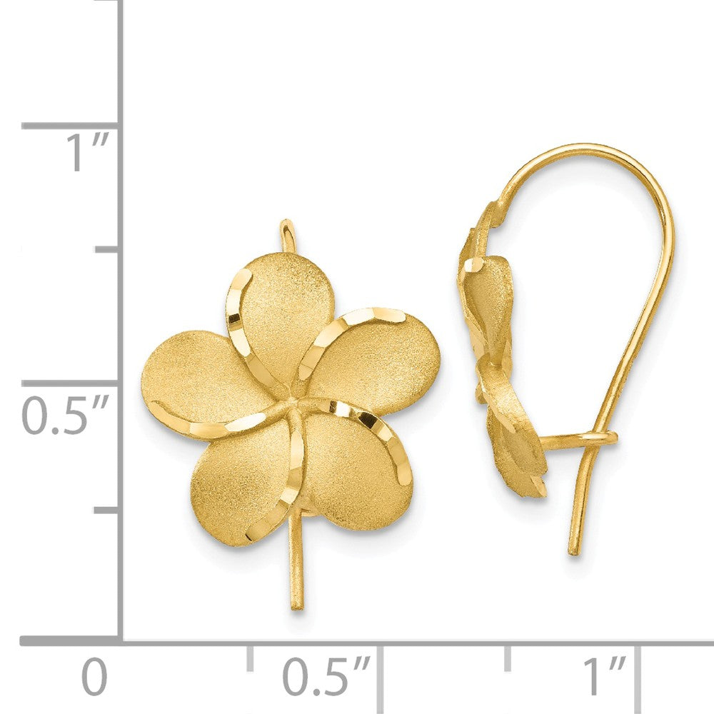 Alternate view of the 14mm Diamond Cut Plumeria French Wire Earrings in 14k Yellow Gold by The Black Bow Jewelry Co.