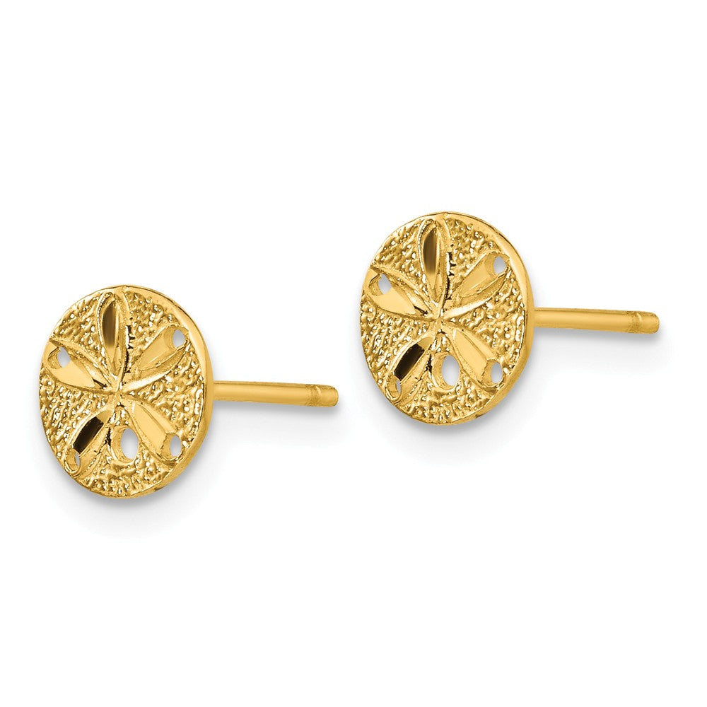 Alternate view of the 7mm Diamond Cut Sand Dollar Post Earrings in 14k Yellow Gold by The Black Bow Jewelry Co.