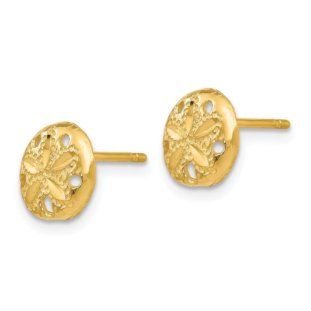 Alternate view of the 8mm Polished and Diamond Cut Sand Dollar Post Earrings in 14k Gold by The Black Bow Jewelry Co.