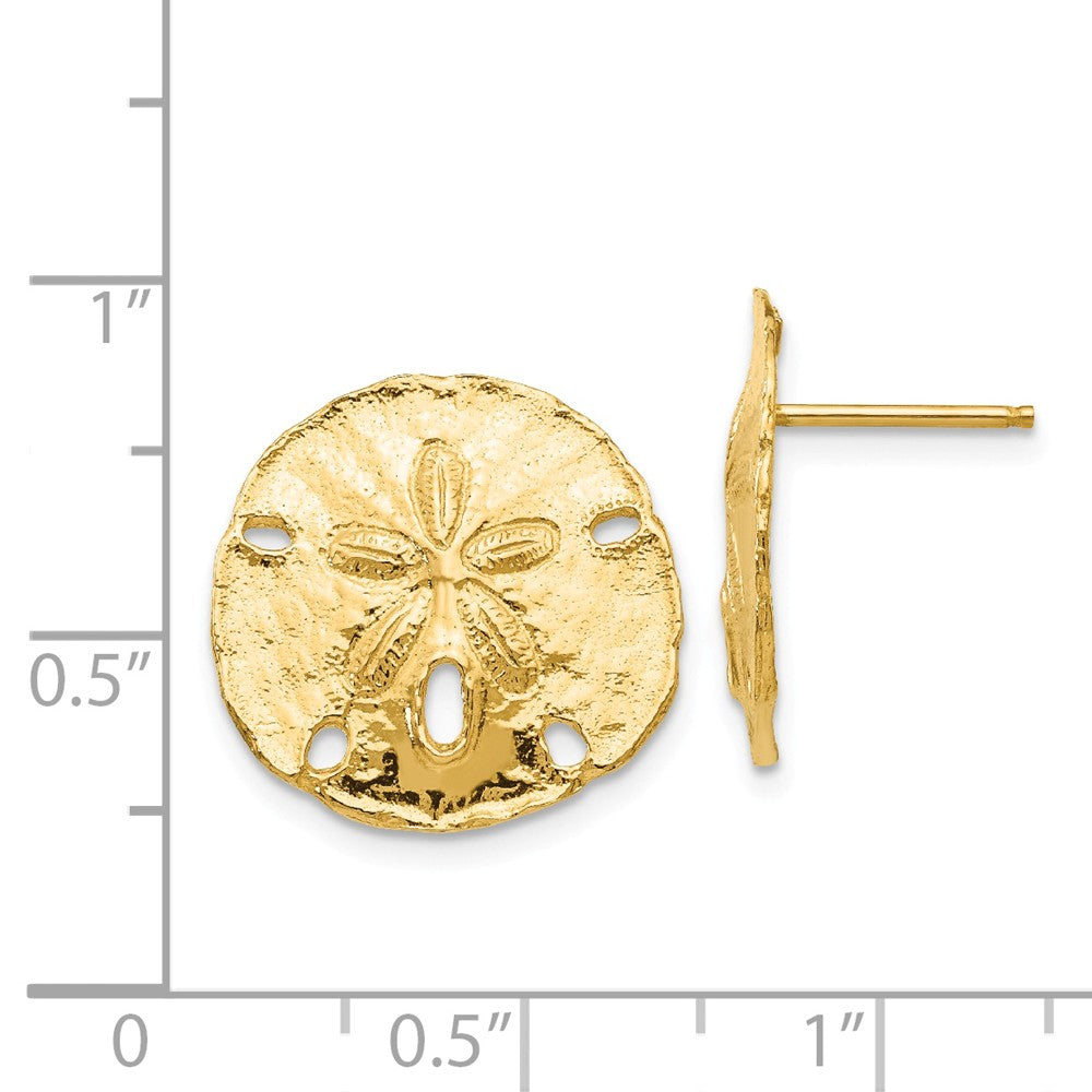 Alternate view of the 16mm Polished Sand Dollar Post Earrings in 14k Yellow Gold by The Black Bow Jewelry Co.