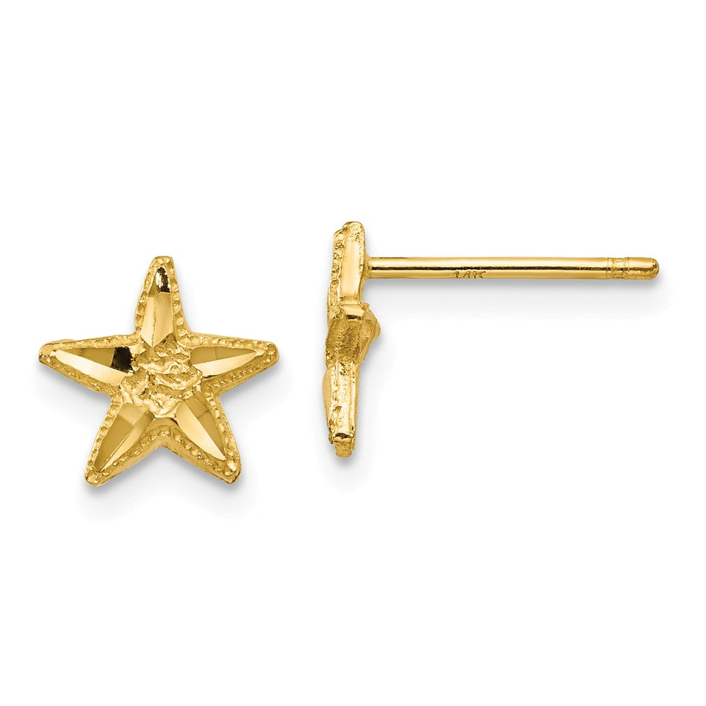 7mm Diamond Cut Starfish Post Earrings in 14k Yellow Gold, Item E10833 by The Black Bow Jewelry Co.