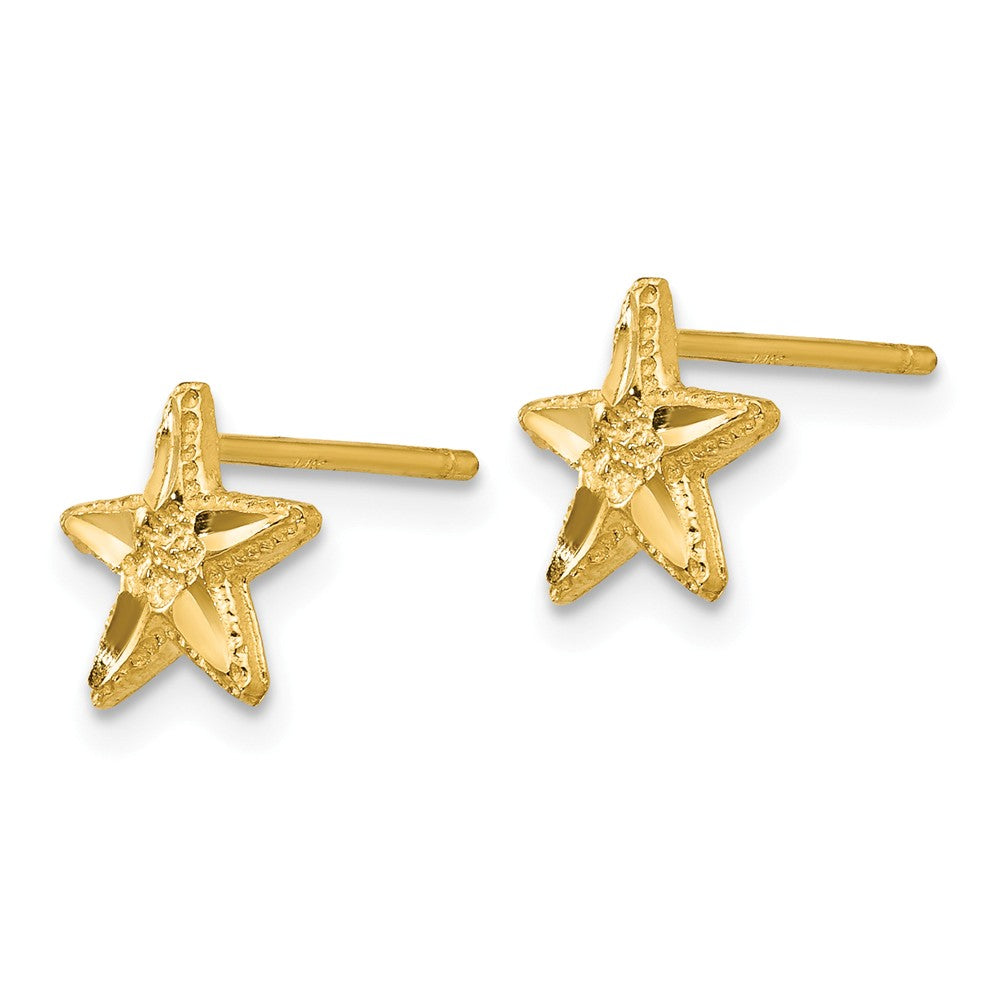 Alternate view of the 7mm Diamond Cut Starfish Post Earrings in 14k Yellow Gold by The Black Bow Jewelry Co.