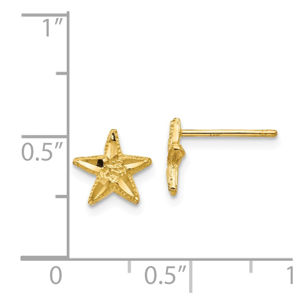 Alternate view of the 7mm Diamond Cut Starfish Post Earrings in 14k Yellow Gold by The Black Bow Jewelry Co.