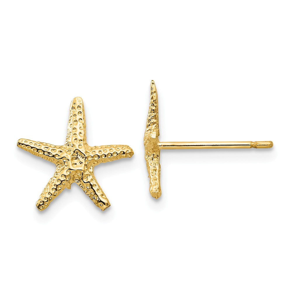 11mm Textured Starfish Post Earrings in 14k Yellow Gold, Item E10835 by The Black Bow Jewelry Co.
