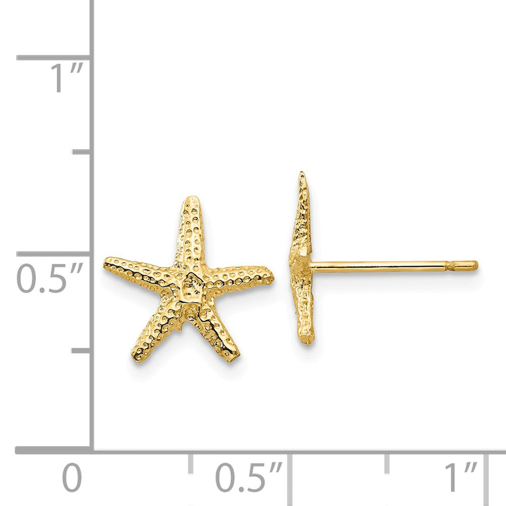 Alternate view of the 11mm Textured Starfish Post Earrings in 14k Yellow Gold by The Black Bow Jewelry Co.