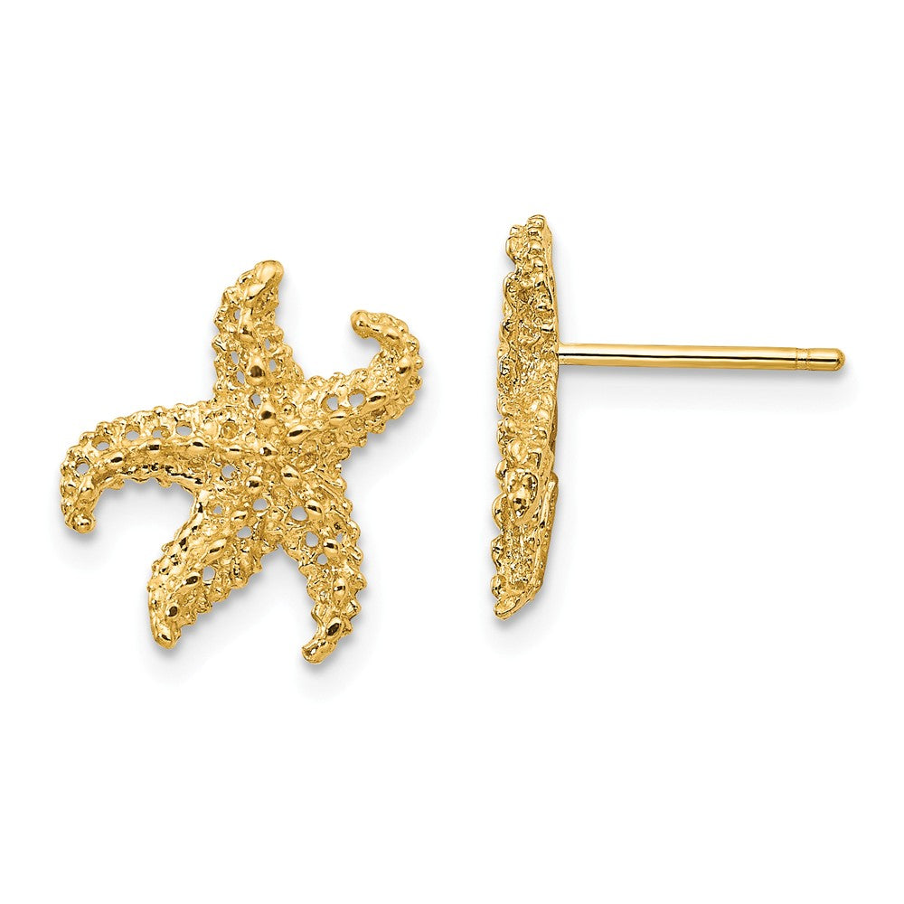 13mm Textured and Cutout Starfish Post Earrings in 14k Yellow Gold, Item E10837 by The Black Bow Jewelry Co.