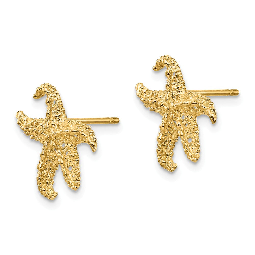 Alternate view of the 13mm Textured and Cutout Starfish Post Earrings in 14k Yellow Gold by The Black Bow Jewelry Co.