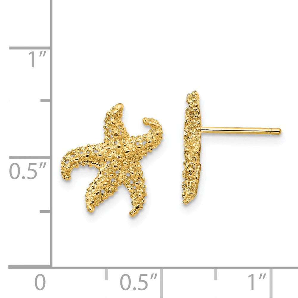 Alternate view of the 13mm Textured and Cutout Starfish Post Earrings in 14k Yellow Gold by The Black Bow Jewelry Co.