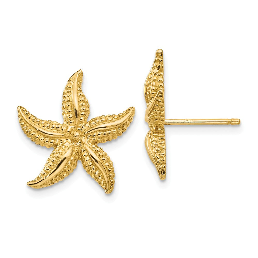 15mm Satin Textured Starfish Post Earrings in 14k Yellow Gold, Item E10839 by The Black Bow Jewelry Co.