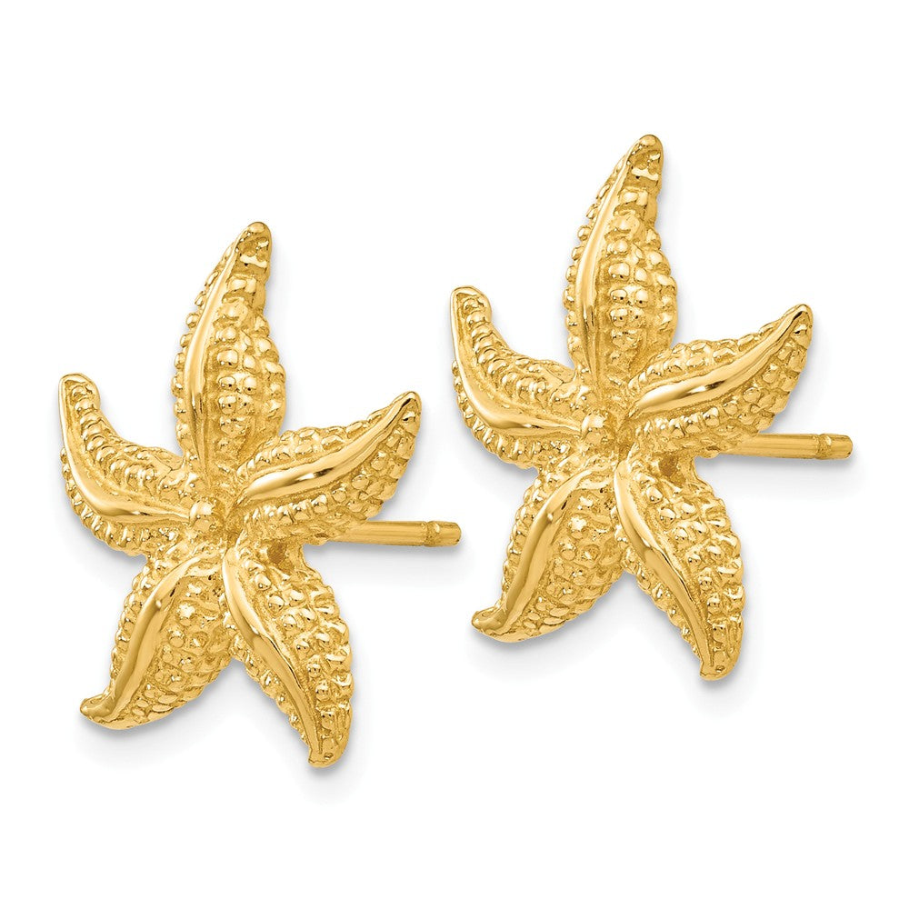 Alternate view of the 15mm Satin Textured Starfish Post Earrings in 14k Yellow Gold by The Black Bow Jewelry Co.