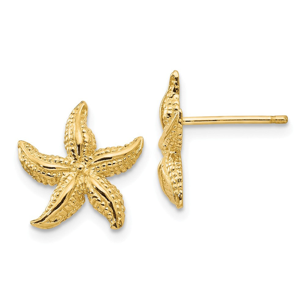 13mm Polished Textured Starfish Post Earrings in 14k Yellow Gold, Item E10840 by The Black Bow Jewelry Co.