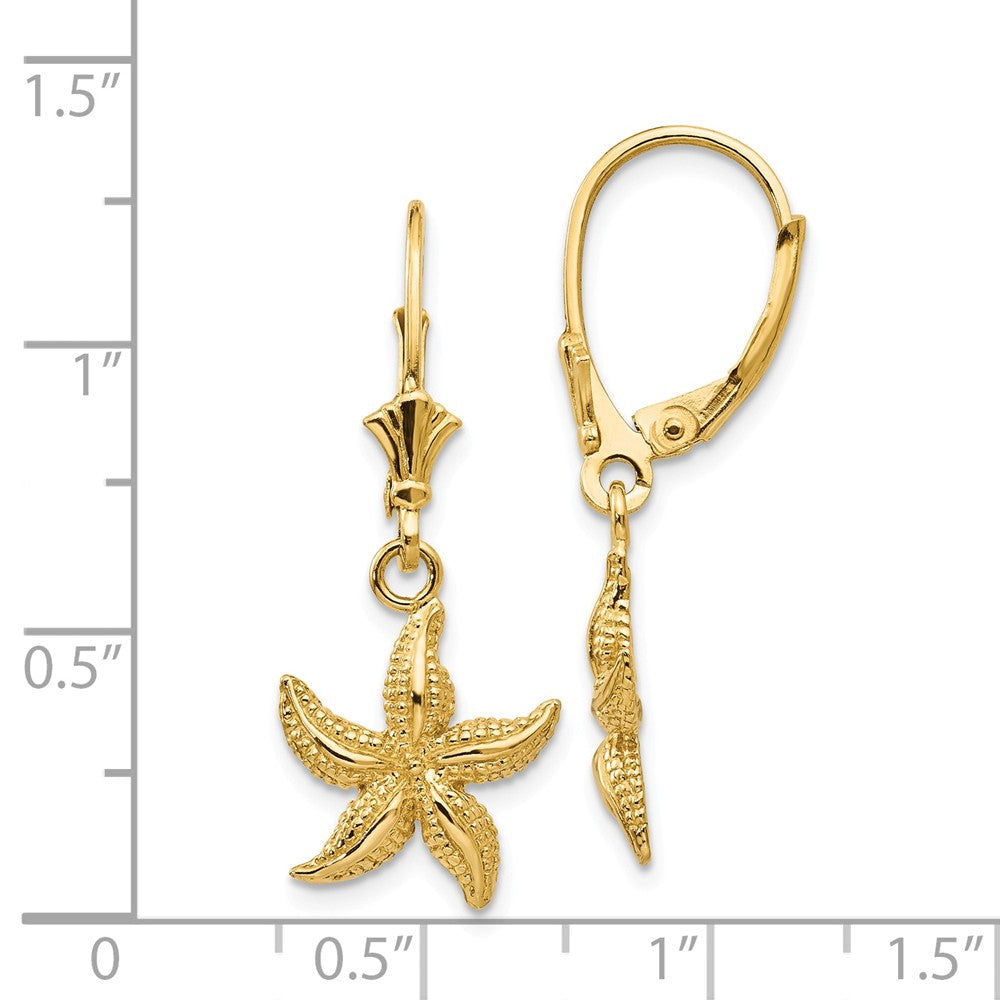 Alternate view of the 12mm Textured Starfish Lever Back Earrings in 14k Yellow Gold by The Black Bow Jewelry Co.