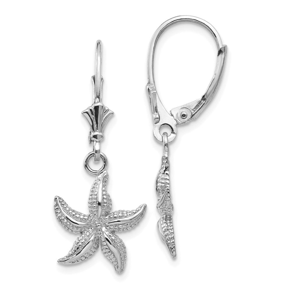 12mm Textured Starfish Lever Back Earrings in 14k White Gold, Item E10843 by The Black Bow Jewelry Co.