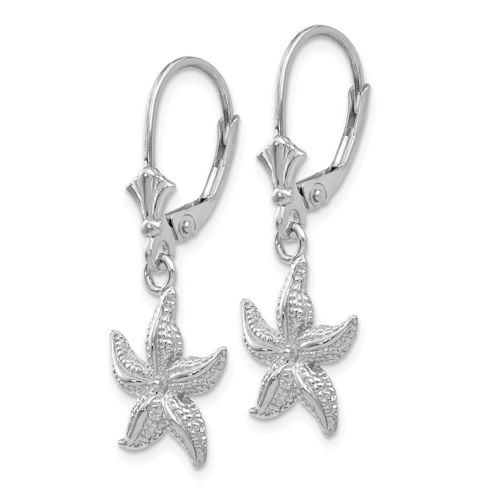 Alternate view of the 12mm Textured Starfish Lever Back Earrings in 14k White Gold by The Black Bow Jewelry Co.