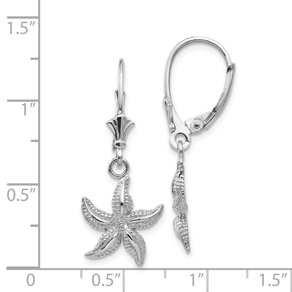 Alternate view of the 12mm Textured Starfish Lever Back Earrings in 14k White Gold by The Black Bow Jewelry Co.