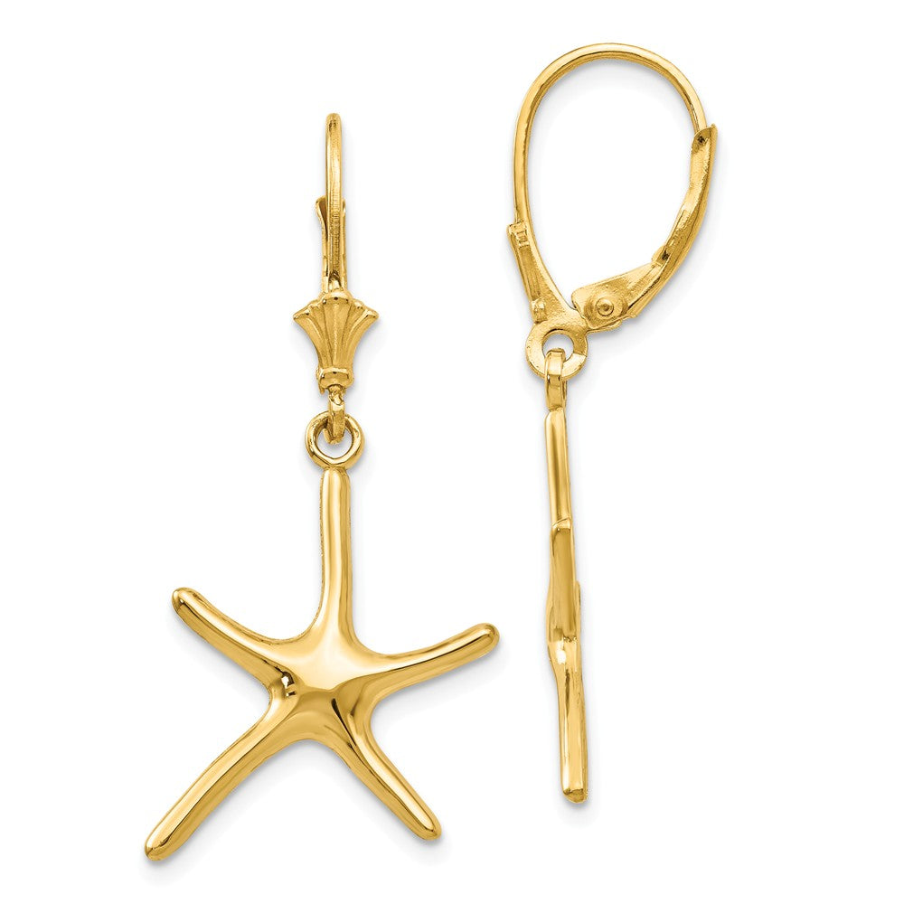 Polished Pencil Starfish Lever Back Earrings in 14k Yellow Gold, Item E10846 by The Black Bow Jewelry Co.