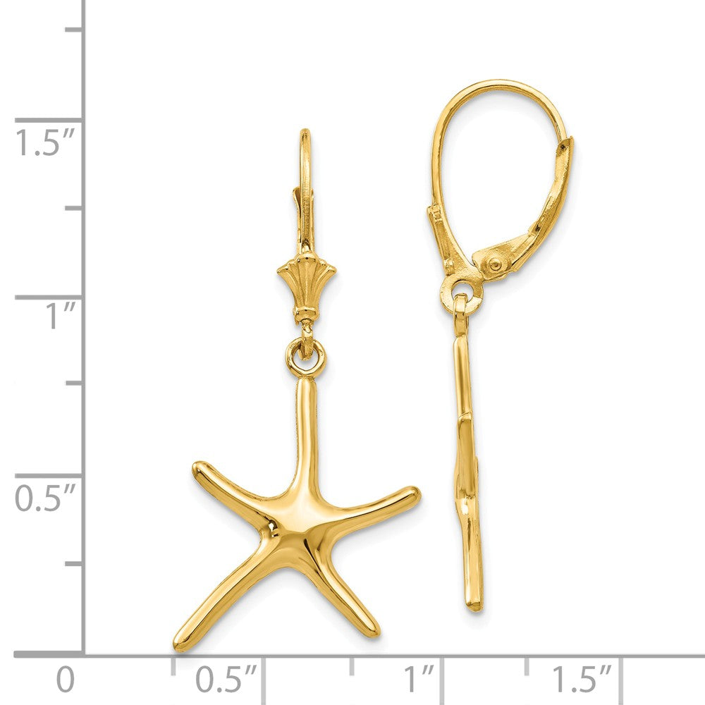 Alternate view of the Polished Pencil Starfish Lever Back Earrings in 14k Yellow Gold by The Black Bow Jewelry Co.