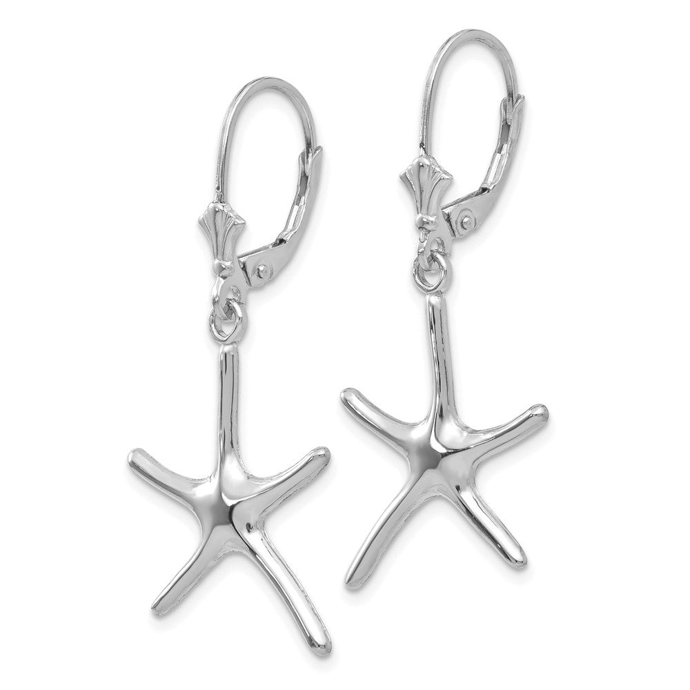 Alternate view of the Polished Pencil Starfish Lever Back Earrings in 14k White Gold by The Black Bow Jewelry Co.