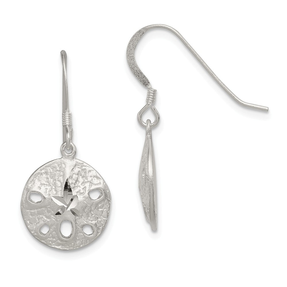 12mm Diamond Cut Sand Dollar Dangle Earrings in Sterling Silver, Item E10852 by The Black Bow Jewelry Co.
