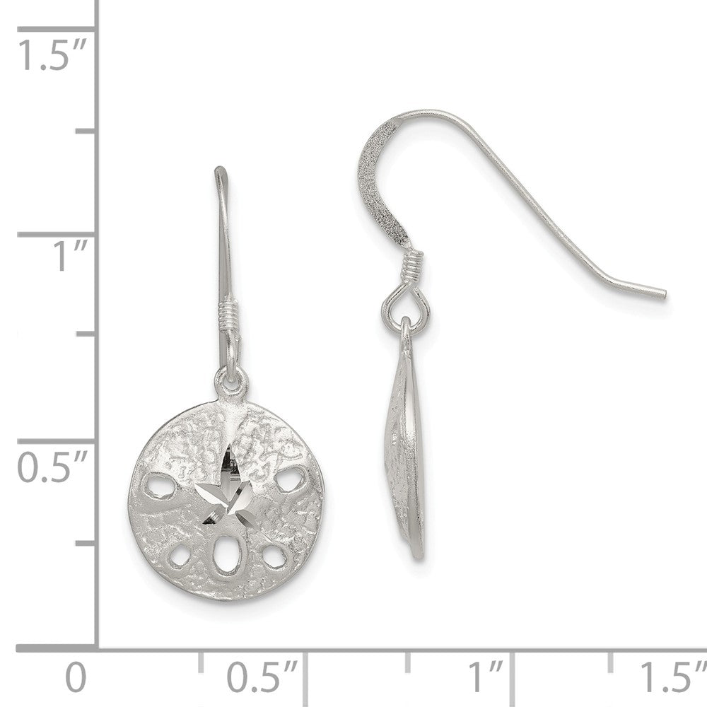 Alternate view of the 12mm Diamond Cut Sand Dollar Dangle Earrings in Sterling Silver by The Black Bow Jewelry Co.