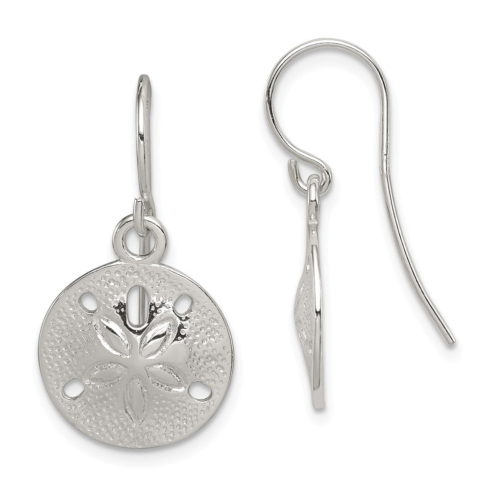 13mm Polished Sand Dollar Dangle Earrings in Sterling Silver, Item E10853 by The Black Bow Jewelry Co.