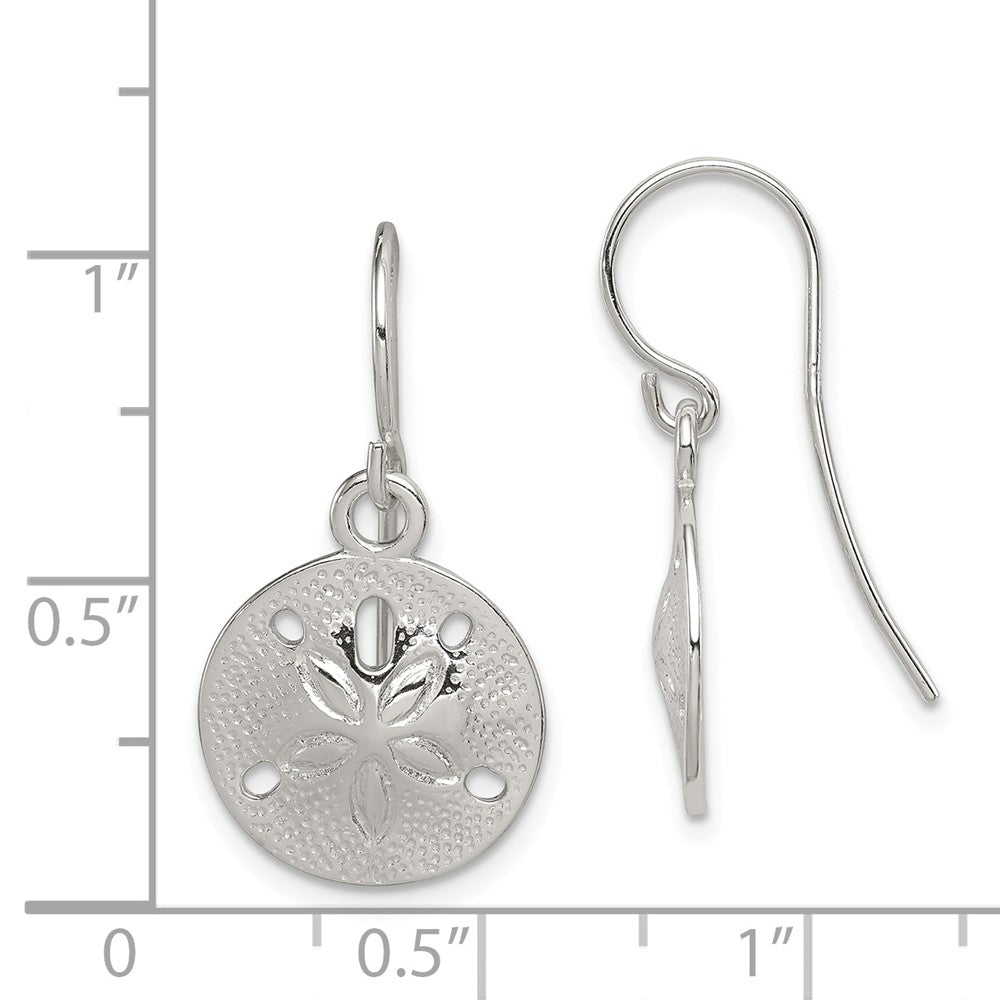 Alternate view of the 13mm Polished Sand Dollar Dangle Earrings in Sterling Silver by The Black Bow Jewelry Co.