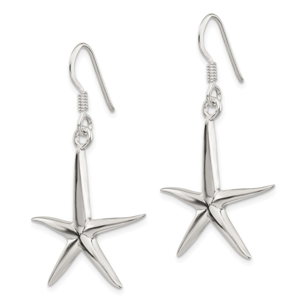 Alternate view of the 20mm Polished Pencil Starfish Dangle Earrings in Sterling Silver by The Black Bow Jewelry Co.