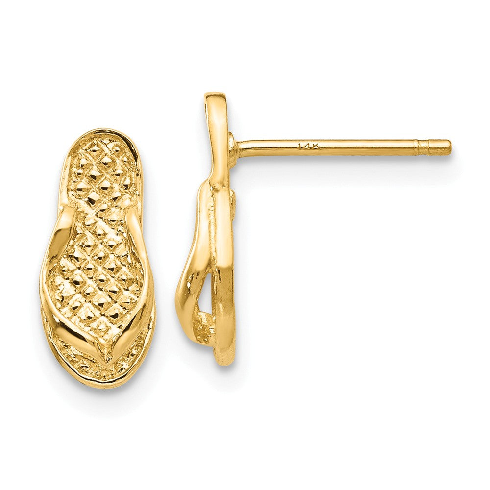 Small 3D Textured Flip Flop Post Earrings in 14k Yellow Gold, Item E10860 by The Black Bow Jewelry Co.