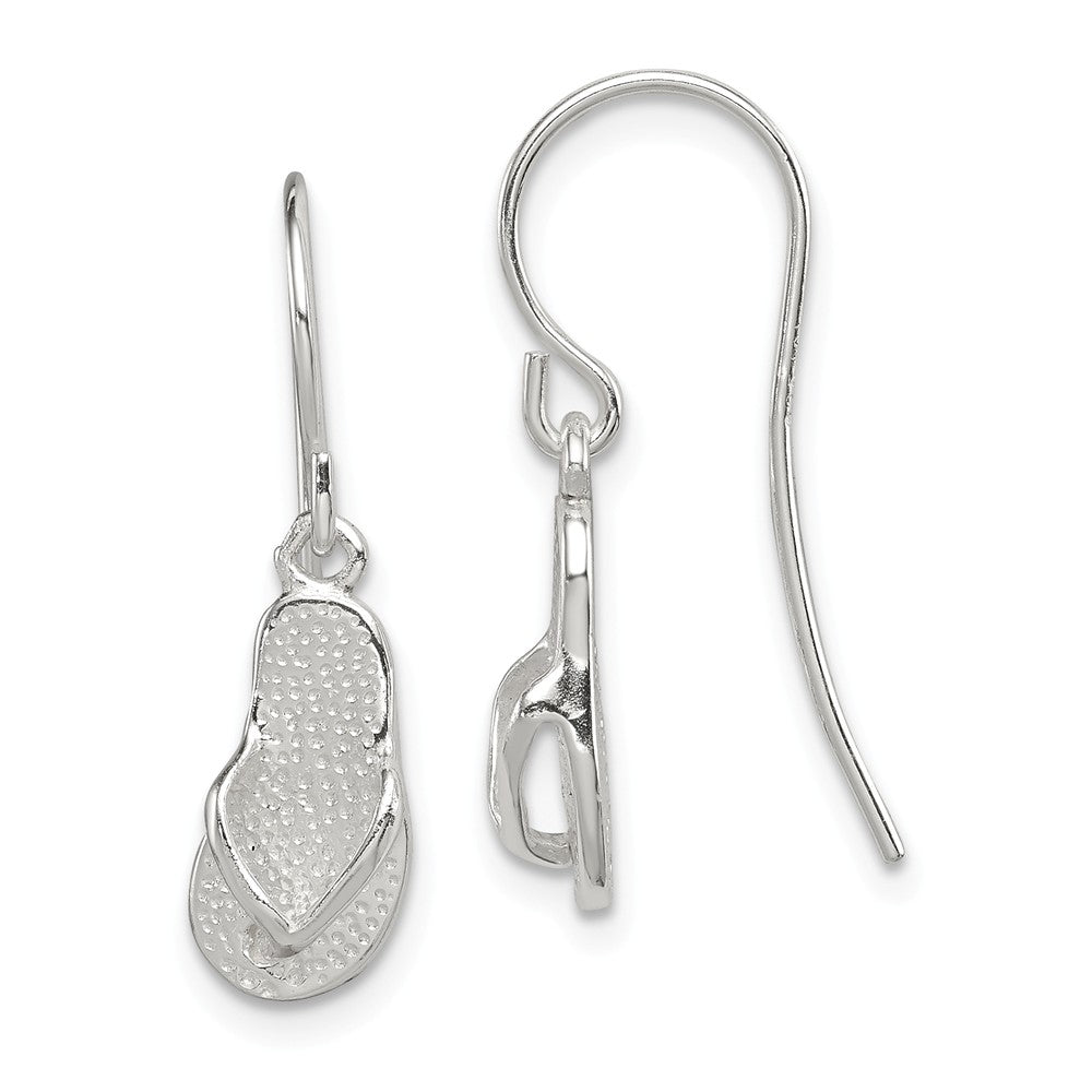 Polished and Textured Flip Flop Dangle Earrings in Sterling Silver, Item E10865 by The Black Bow Jewelry Co.