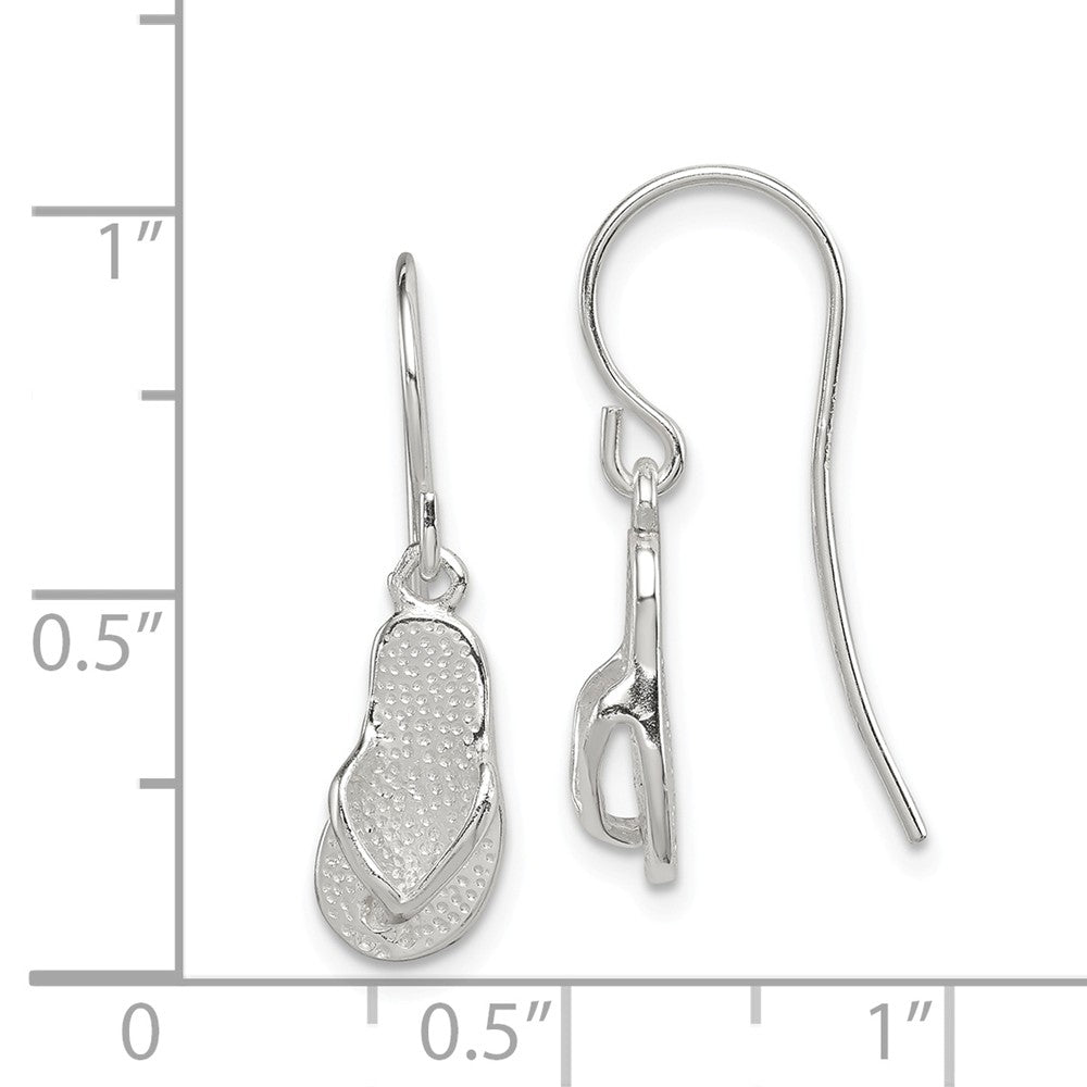 Alternate view of the Polished and Textured Flip Flop Dangle Earrings in Sterling Silver by The Black Bow Jewelry Co.