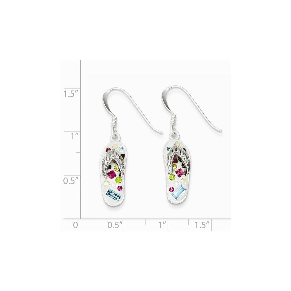 Alternate view of the Multi Color Crystal Collage Flip flop Earrings in Sterling Silver by The Black Bow Jewelry Co.
