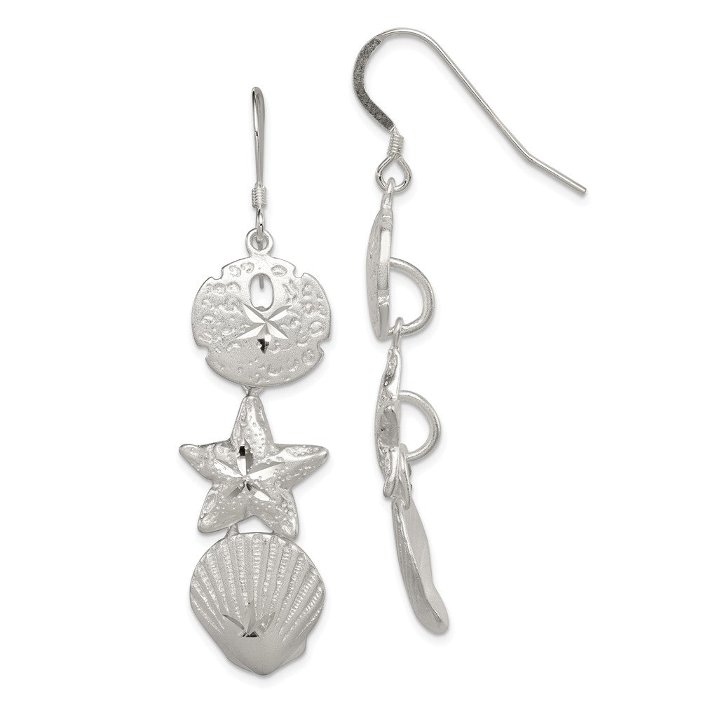 Diamond Cut Sea Life Dangle Earrings in Sterling Silver - Black