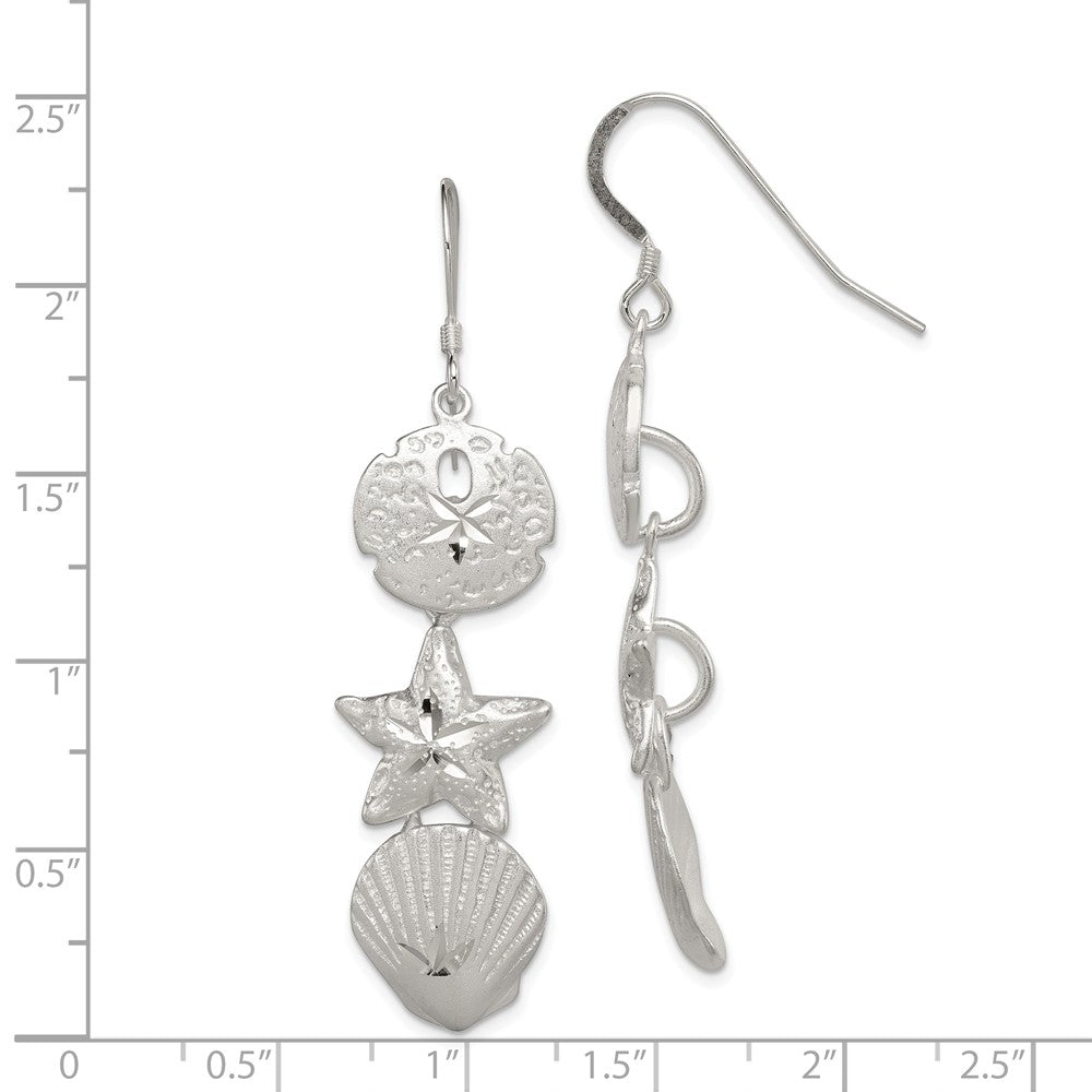 Alternate view of the Diamond Cut Sea Life Dangle Earrings in Sterling Silver by The Black Bow Jewelry Co.